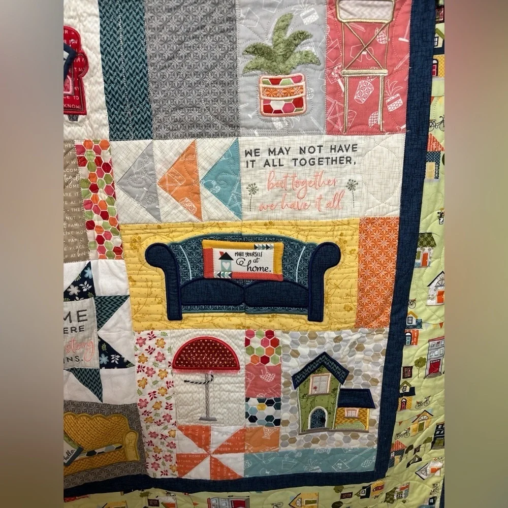 NEW HANDMADE QUILT 42”x58” WITH 3D DETAILS VERY HOMEY BEAUTIFUL WALL HANGING